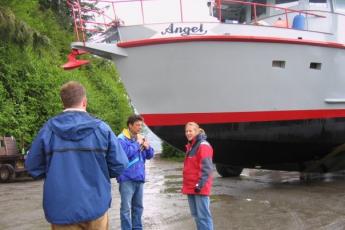 Boat hauled out of the water for cleaning