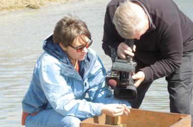 Filming mud crab collection on the dock