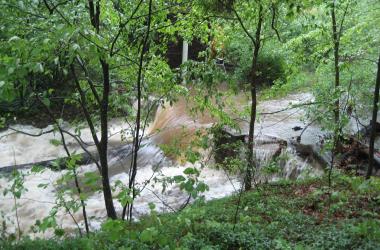 A stream flows over Weir 101 (SERC)