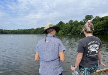 Two volunteers checking that the study location is clear