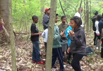 Students in the woods