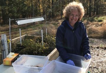 Janet helping with soybean project.