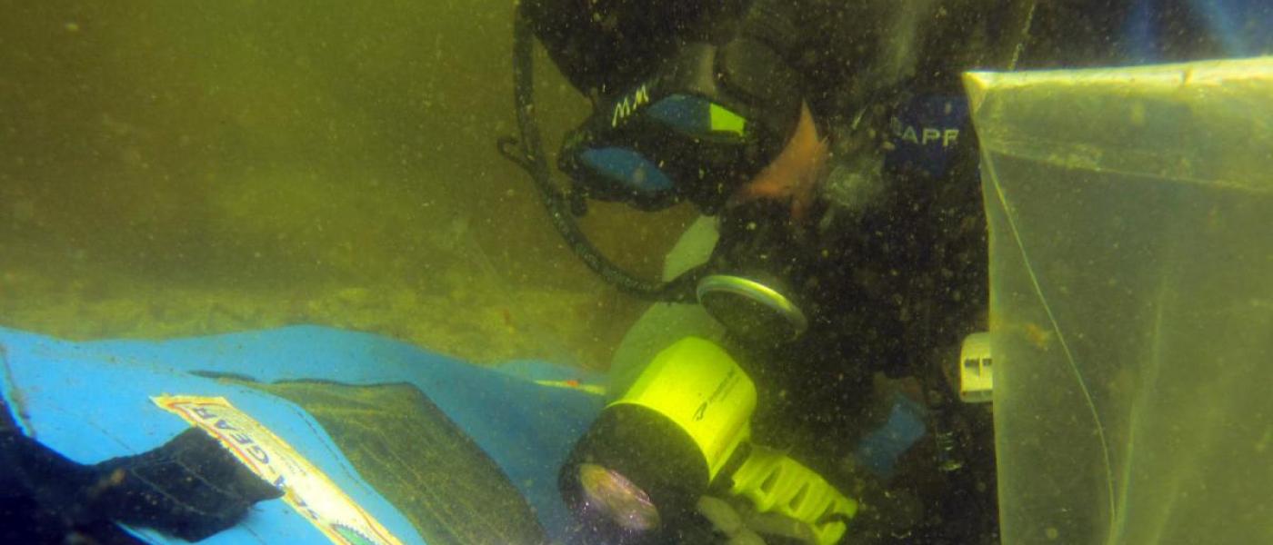 Diver Michelle Marraffini with treatment enclosure dome