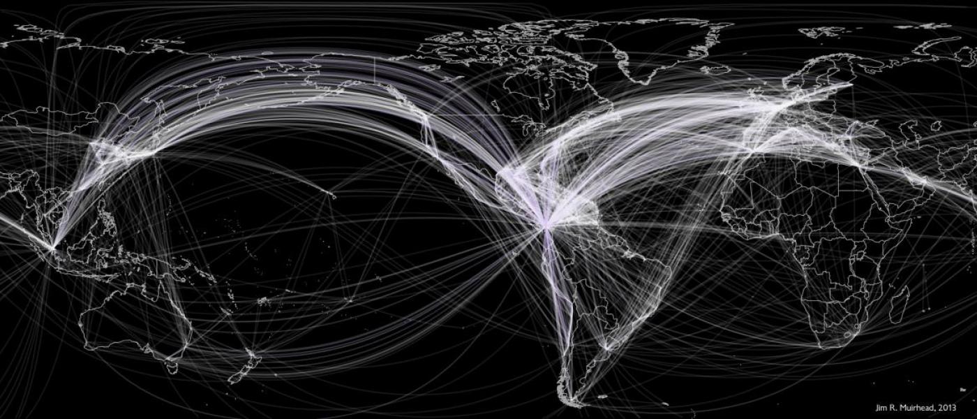 A diagram of port-to-port connectivity of ship traffic passing through the Panama Canal. 