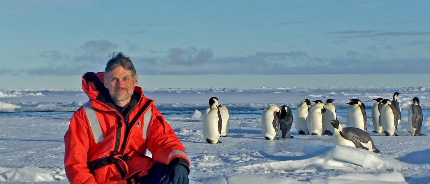 Pat Neale with penguins